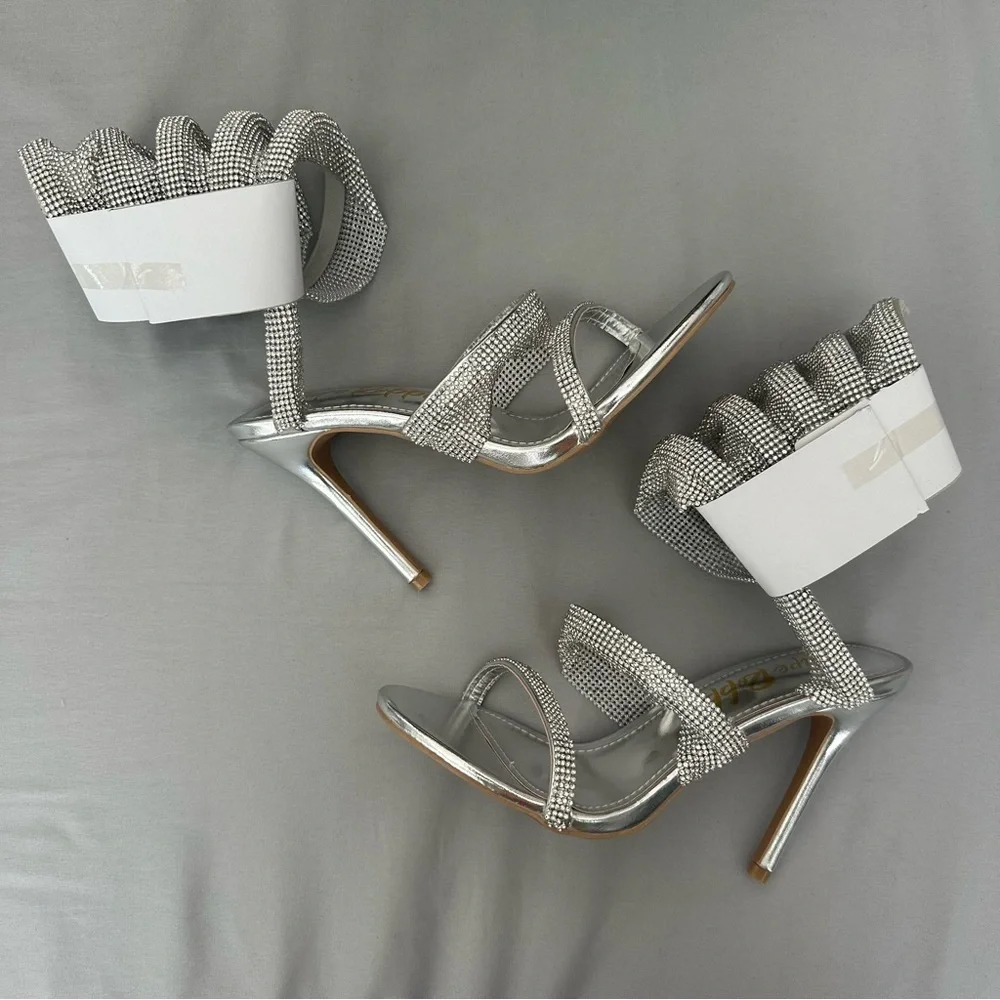 Cape Robbin Silver Rhinestone Wrap Gladiator High Heel Sandals